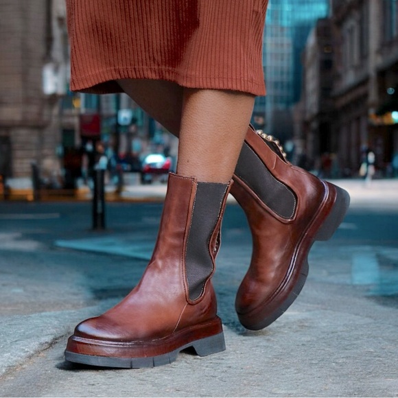 New A.S.98 x Free People Vinny Chelsea 10 Brown Leather Distressed Studded USA - Picture 2 of 9